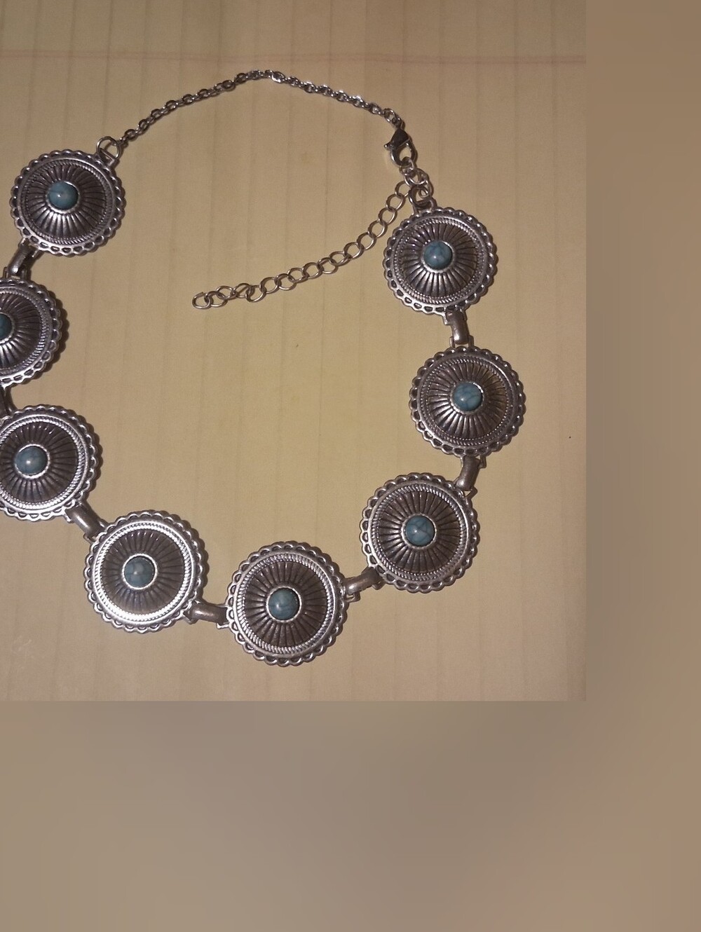 Southwestern Silvertone Concho Faux Turquoise Choker